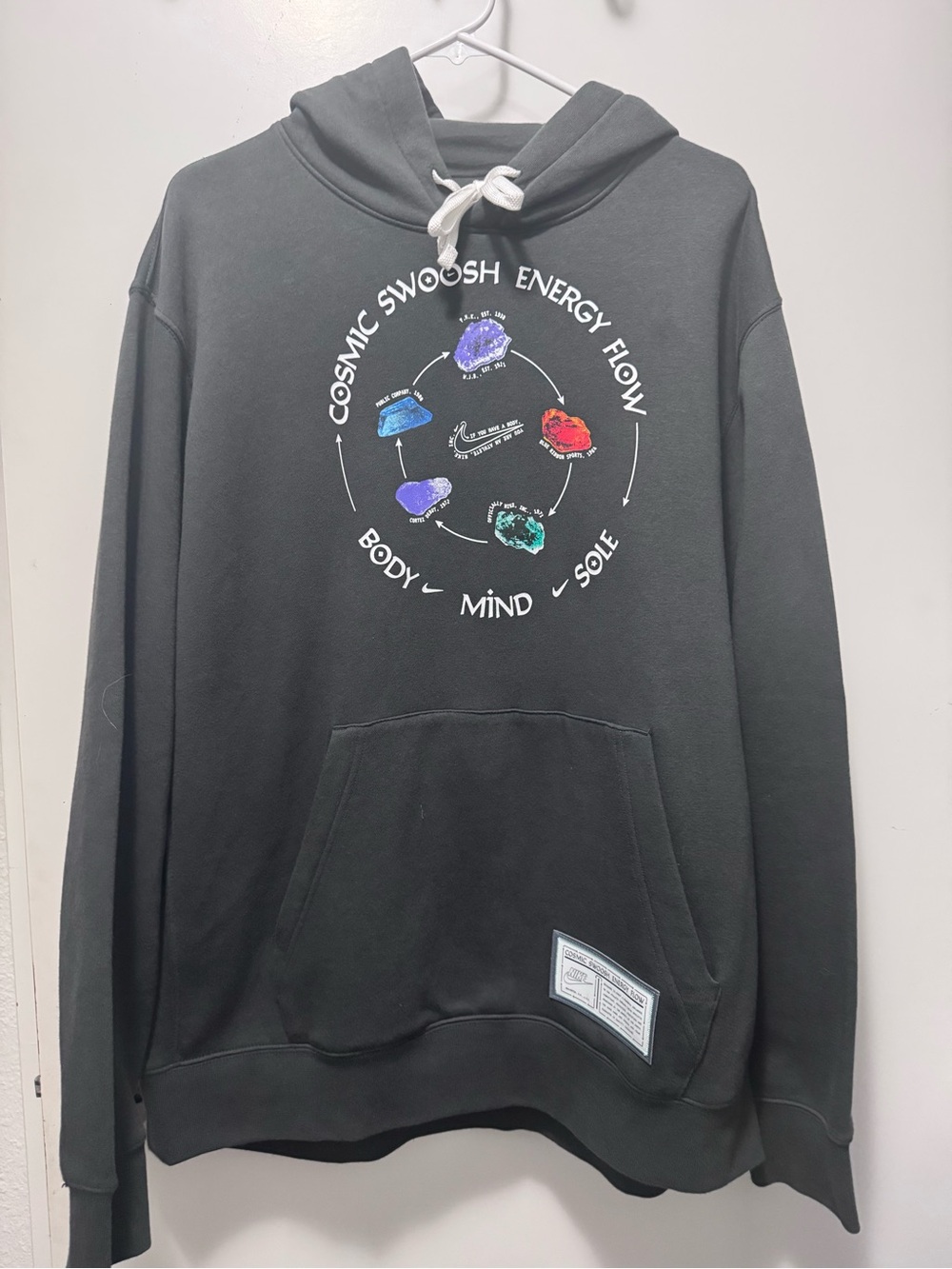 Nike Dark Gray Hoodie with Multicolor Gem Graphic